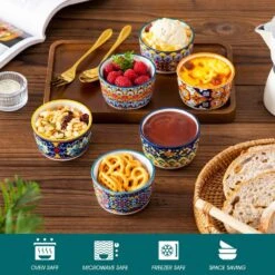 6-Piece 3 Oz. Porcelain Cupcake Pan Set Bohemian Creme Brulee Ramekins Souffle Dishes Dipping Sauce Ice Cream Bowls -Vancasso Shop 04 3 oz vancasso cupcake pans muffin pans vc simi rmk 04 1f 1000