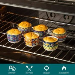 6-Piece 3 Oz. Porcelain Cupcake Pan Set Bohemian Creme Brulee Ramekins Souffle Dishes Dipping Sauce Ice Cream Bowls -Vancasso Shop 04 3 oz vancasso cupcake pans muffin pans vc simi rmk 04 4f 1000