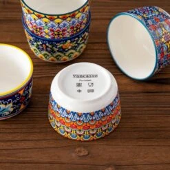 6-Piece 5 Oz. Porcelain Cupcake Pan Set Bohemian Creme Brulee Ramekins Souffle Dishes Dipping Sauce Ice Cream Bowls -Vancasso Shop 06 5 oz vancasso cupcake pans muffin pans vc simi rmk 06 44 1000