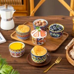 6-Piece 5 Oz. Porcelain Cupcake Pan Set Bohemian Creme Brulee Ramekins Souffle Dishes Dipping Sauce Ice Cream Bowls -Vancasso Shop 06 5 oz vancasso cupcake pans muffin pans vc simi rmk 06 4f 1000