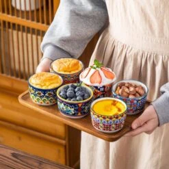 6-Piece 5 Oz. Porcelain Cupcake Pan Set Bohemian Creme Brulee Ramekins Souffle Dishes Dipping Sauce Ice Cream Bowls -Vancasso Shop 06 5 oz vancasso cupcake pans muffin pans vc simi rmk 06 76 1000