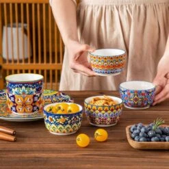 6-Piece 7 Oz. Porcelain Cupcake Pan Set Bohemian Creme Brulee Ramekins Souffle Dishes Dipping Sauce Ice Cream Bowls -Vancasso Shop 08 7 oz vancasso cupcake pans muffin pans vc simi rmk 08 31 1000