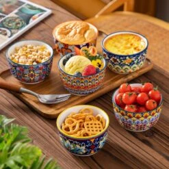 6-Piece 7 Oz. Porcelain Cupcake Pan Set Bohemian Creme Brulee Ramekins Souffle Dishes Dipping Sauce Ice Cream Bowls -Vancasso Shop 08 7 oz vancasso cupcake pans muffin pans vc simi rmk 08 4f 1000
