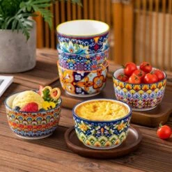 6-Piece 7 Oz. Porcelain Cupcake Pan Set Bohemian Creme Brulee Ramekins Souffle Dishes Dipping Sauce Ice Cream Bowls -Vancasso Shop 08 7 oz vancasso cupcake pans muffin pans vc simi rmk 08 76 1000