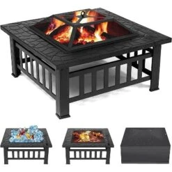 Vancasso 32" Wood Burning Fire Pit Metal Square Outdoor Fire Tables Steel 9 Vancasso 32" Wood Burning Fire Pit Metal Square Outdoor Fire Tables Steel -Vancasso Shop GUEST 48260273 99dc 45a7 b5f7 b1146ccf8c86
