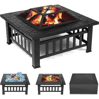 Vancasso 32" Wood Burning Fire Pit Metal Square Outdoor Fire Tables Steel 6 Vancasso 32" Wood Burning Fire Pit Metal Square Outdoor Fire Tables Steel - Image 4