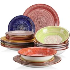 Albero 18-Piece Assorted Colors Stoneware Bark Glaze Dinnerware Set (Service For 6)