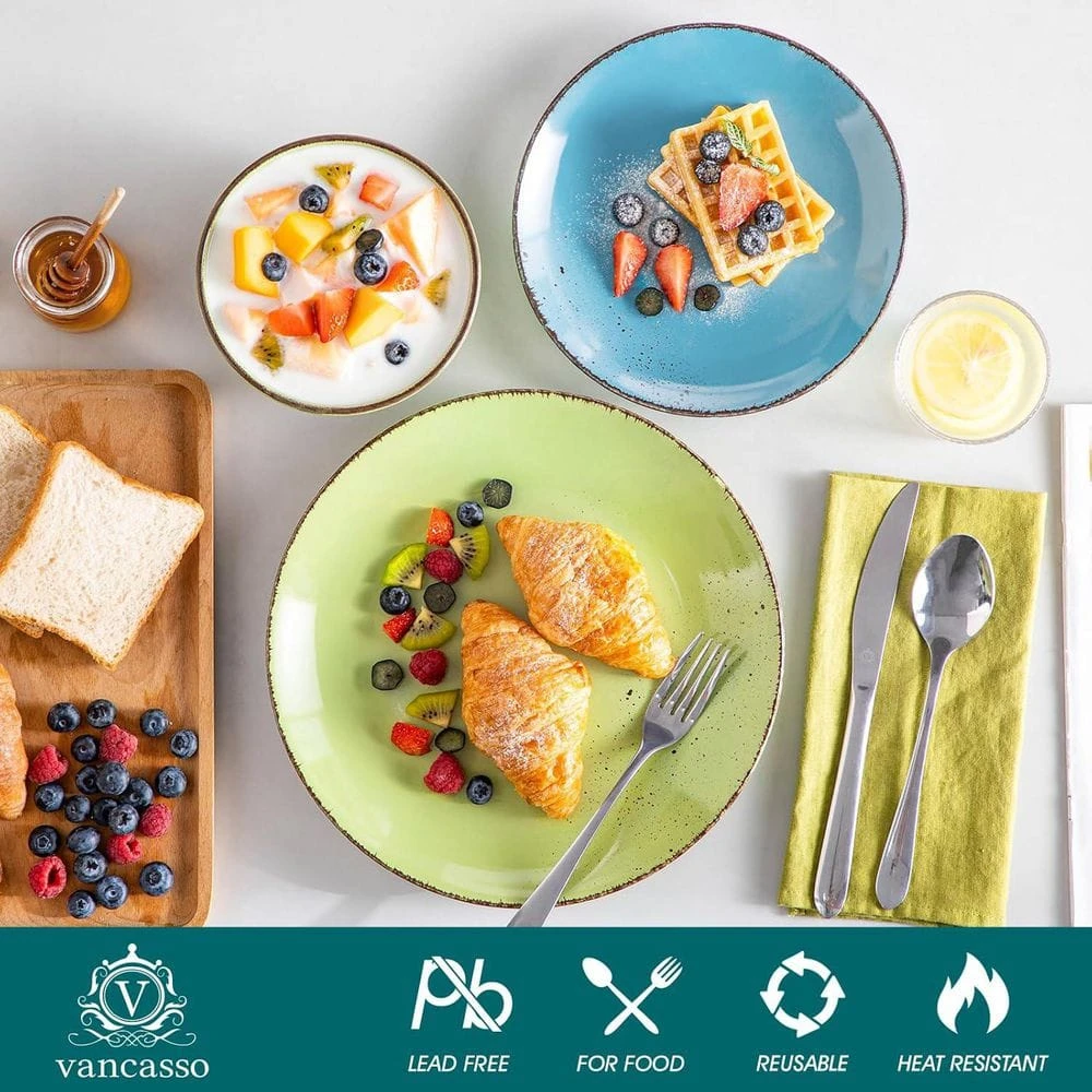 12-Piece Assorted Colors Stoneware Dinnerware Set Service For 4-Dinner Plates Dessert Plates And Cereal Bowls Tableware 8 12-Piece Assorted Colors Stoneware Dinnerware Set Service For 4-Dinner Plates Dessert Plates And Cereal Bowls Tableware - Image 6