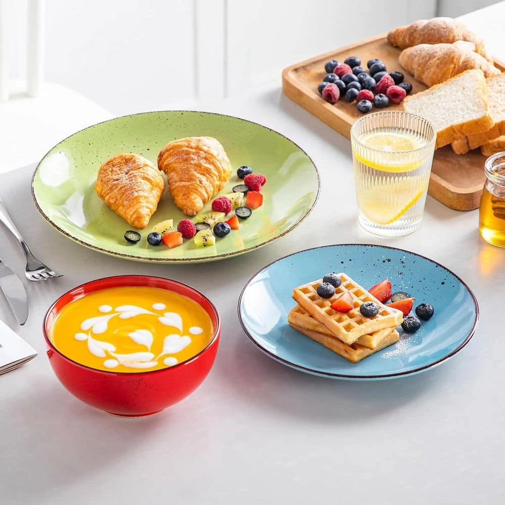 12-Piece Assorted Colors Stoneware Dinnerware Set Service For 4-Dinner Plates Dessert Plates And Cereal Bowls Tableware 12 12-Piece Assorted Colors Stoneware Dinnerware Set Service For 4-Dinner Plates Dessert Plates And Cereal Bowls Tableware - Image 10