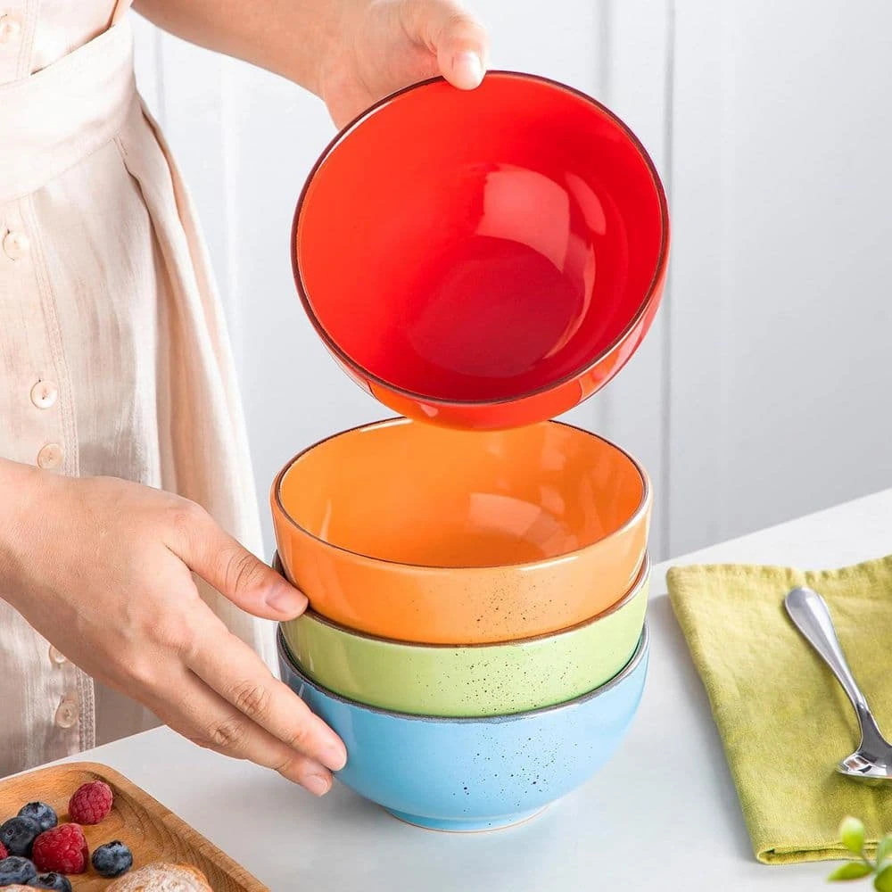 12-Piece Assorted Colors Stoneware Dinnerware Set Service For 4-Dinner Plates Dessert Plates And Cereal Bowls Tableware 5 12-Piece Assorted Colors Stoneware Dinnerware Set Service For 4-Dinner Plates Dessert Plates And Cereal Bowls Tableware - Image 3