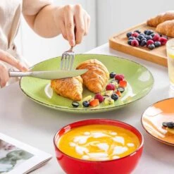 12-Piece Assorted Colors Stoneware Dinnerware Set Service For 4-Dinner Plates Dessert Plates And Cereal Bowls Tableware 19 12-Piece Assorted Colors Stoneware Dinnerware Set Service For 4-Dinner Plates Dessert Plates And Cereal Bowls Tableware -Vancasso Shop aqua blue orange red yellow green vancasso dinnerware sets vc navia 16 f12 fa 1000