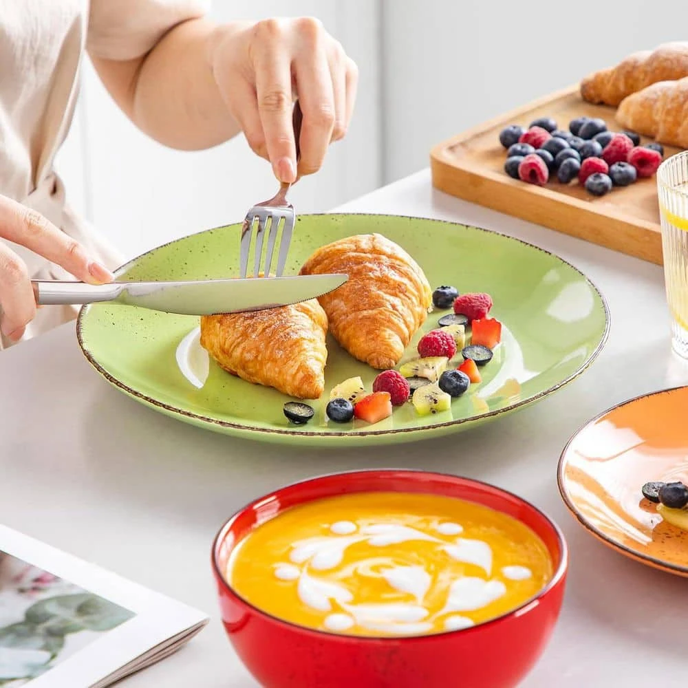 12-Piece Assorted Colors Stoneware Dinnerware Set Service For 4-Dinner Plates Dessert Plates And Cereal Bowls Tableware 10 12-Piece Assorted Colors Stoneware Dinnerware Set Service For 4-Dinner Plates Dessert Plates And Cereal Bowls Tableware - Image 8