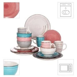 Bella 16-Pieces Dinnerware Set Porcelain Crockery In Vintage Look Combination Sets Colorful (Service For 4) -Vancasso Shop assorted colors vancasso dinnerware sets vc bella h sl 4f 1000