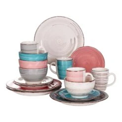 Bella 16-Pieces Dinnerware Set Porcelain Crockery In Vintage Look Combination Sets Colorful (Service For 4)