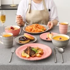 Bella 16-Pieces Dinnerware Set Porcelain Crockery In Vintage Look Combination Sets Colorful (Service For 4) -Vancasso Shop assorted colors vancasso dinnerware sets vc bella h sl 76 1000