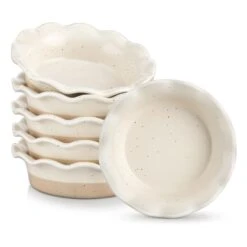 6-Piece Beige Stoneware Pie Dish Set Baking Dishes Set Tart Tins For Oven And Baking Small Pie Tin With Corrugated Edge