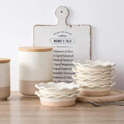 6-Piece Beige Stoneware Pie Dish Set Baking Dishes Set Tart Tins For Oven And Baking Small Pie Tin With Corrugated Edge -Vancasso Shop beige vancasso bakeware sets vc sabine 6pp 76 1000