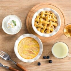 6-Piece Beige Stoneware Pie Dish Set Baking Dishes Set Tart Tins For Oven And Baking Small Pie Tin With Corrugated Edge -Vancasso Shop beige vancasso bakeware sets vc sabine 6pp fa 1000