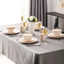 Bella 16-Pieces Dinnerware Set Porcelain Dinner Set Crockery In Vintage Look Combination Sets Beige (Service For 4) -Vancasso Shop beige vancasso dinnerware sets vc bella bg sl 31 1000