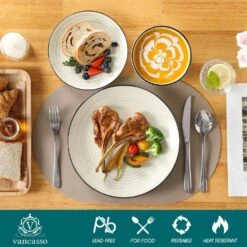 12-Piece Beige Stoneware Dinnerware Set (Service For 4) Tableware Set With Dinners Plate Dessert Plates And Cereal Bowls -Vancasso Shop beige vancasso dinnerware sets vc bonbon bg f12 4f 1000