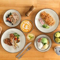 12-Piece Beige Stoneware Dinnerware Set (Service For 4) Tableware Set With Dinners Plate Dessert Plates And Cereal Bowls -Vancasso Shop beige vancasso dinnerware sets vc bonbon bg f12 fa 1000