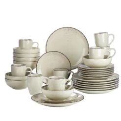 Navia Nature Beige 32-Piece Ceramic Dinnerware Set With Dinner Plate, Dessert Plate, Cereal Bowl And Mug (Service For 8)