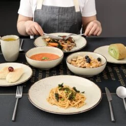 Navia 16-Piece Nature Beige Stoneware Dinnerware Set (Service For 4) -Vancasso Shop beige vancasso dinnerware sets vc navia 12 sl 76 1000