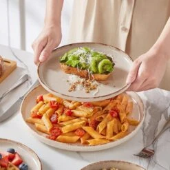 24-Piece Beige Stoneware Dinnerware Set Service For 6 Rustic Design Bowls And Plates Set Sesame Dots Pattern Tableware -Vancasso Shop beige vancasso dinnerware sets vc plays be 24 77 1000