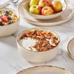 24-Piece Beige Stoneware Dinnerware Set Service For 6 Rustic Design Bowls And Plates Set Sesame Dots Pattern Tableware -Vancasso Shop beige vancasso dinnerware sets vc plays be 24 d4 1000