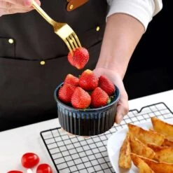 Stoneware 6-Piece Ramekins Set Blue Baking Dish Serving Dish Mini Baking Cups Snack Sauce Creme Brulee Souffle Dishes -Vancasso Shop black and blue vancasso bakeware sets vc glimmer a04 d4 1000