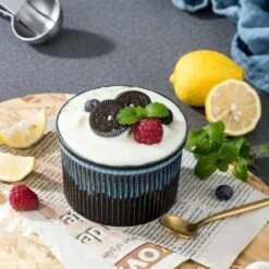 Stoneware 6-Piece Ramekins Set Blue Baking Dish Serving Dish Mini Baking Cups Snack Sauce Creme Brulee Souffle Dishes -Vancasso Shop black and blue vancasso bakeware sets vc glimmer a04 fa 1000