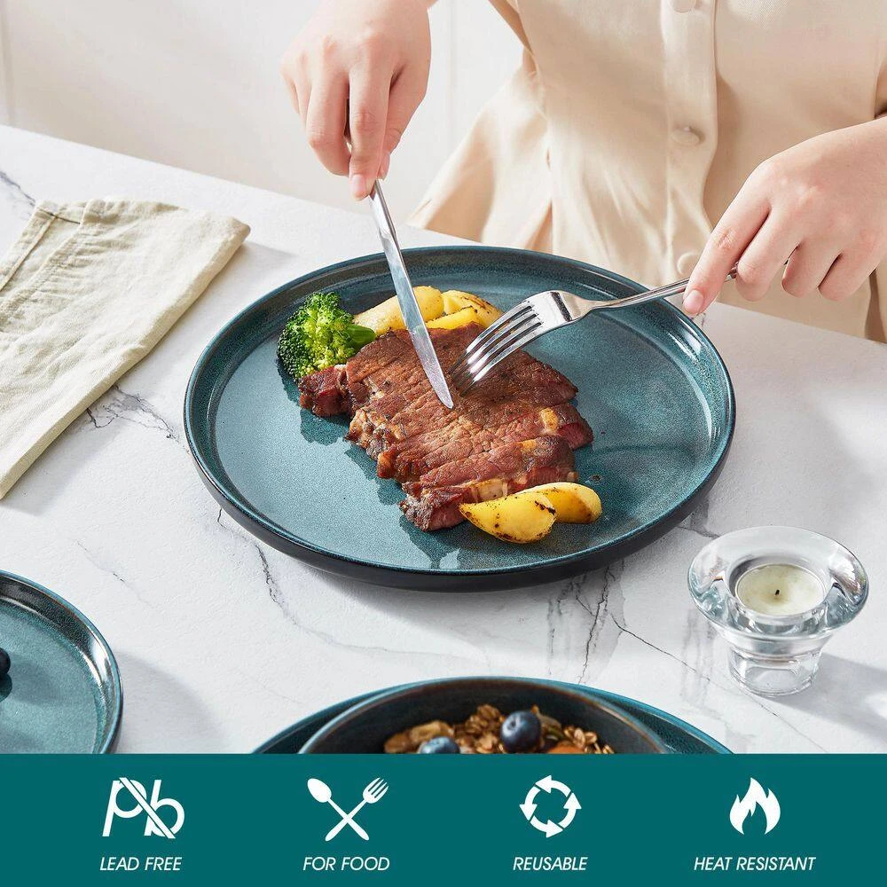 18-Piece Black And Green Stoneware Dinnerware Set Service For 6 Tableware With Dinner Plates Dessert Plates Cereal Bowls 12 18-Piece Black And Green Stoneware Dinnerware Set Service For 6 Tableware With Dinner Plates Dessert Plates Cereal Bowls - Image 10