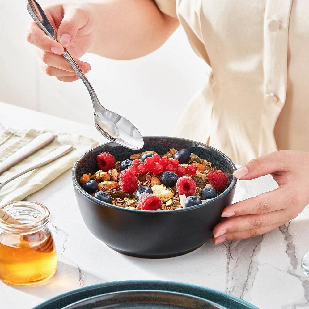 18-Piece Black And Green Stoneware Dinnerware Set Service For 6 Tableware With Dinner Plates Dessert Plates Cereal Bowls 5 18-Piece Black And Green Stoneware Dinnerware Set Service For 6 Tableware With Dinner Plates Dessert Plates Cereal Bowls - Image 3