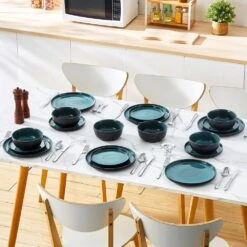 18-Piece Black And Green Stoneware Dinnerware Set Service For 6 Tableware With Dinner Plates Dessert Plates Cereal Bowls 28 18-Piece Black And Green Stoneware Dinnerware Set Service For 6 Tableware With Dinner Plates Dessert Plates Cereal Bowls -Vancasso Shop black and green vancasso dinnerware sets vc playb b 18 44 1000