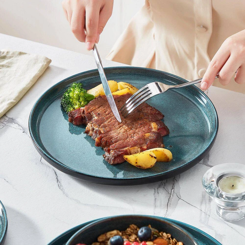 18-Piece Black And Green Stoneware Dinnerware Set Service For 6 Tableware With Dinner Plates Dessert Plates Cereal Bowls 8 18-Piece Black And Green Stoneware Dinnerware Set Service For 6 Tableware With Dinner Plates Dessert Plates Cereal Bowls - Image 6