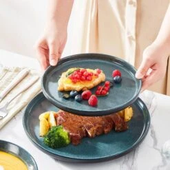 18-Piece Black And Green Stoneware Dinnerware Set Service For 6 Tableware With Dinner Plates Dessert Plates Cereal Bowls 24 18-Piece Black And Green Stoneware Dinnerware Set Service For 6 Tableware With Dinner Plates Dessert Plates Cereal Bowls -Vancasso Shop black and green vancasso dinnerware sets vc playb b 18 77 1000