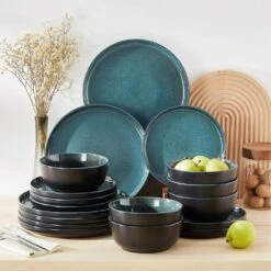 18-Piece Black And Green Stoneware Dinnerware Set Service For 6 Tableware With Dinner Plates Dessert Plates Cereal Bowls 21 18-Piece Black And Green Stoneware Dinnerware Set Service For 6 Tableware With Dinner Plates Dessert Plates Cereal Bowls -Vancasso Shop black and green vancasso dinnerware sets vc playb b 18 a0 1000