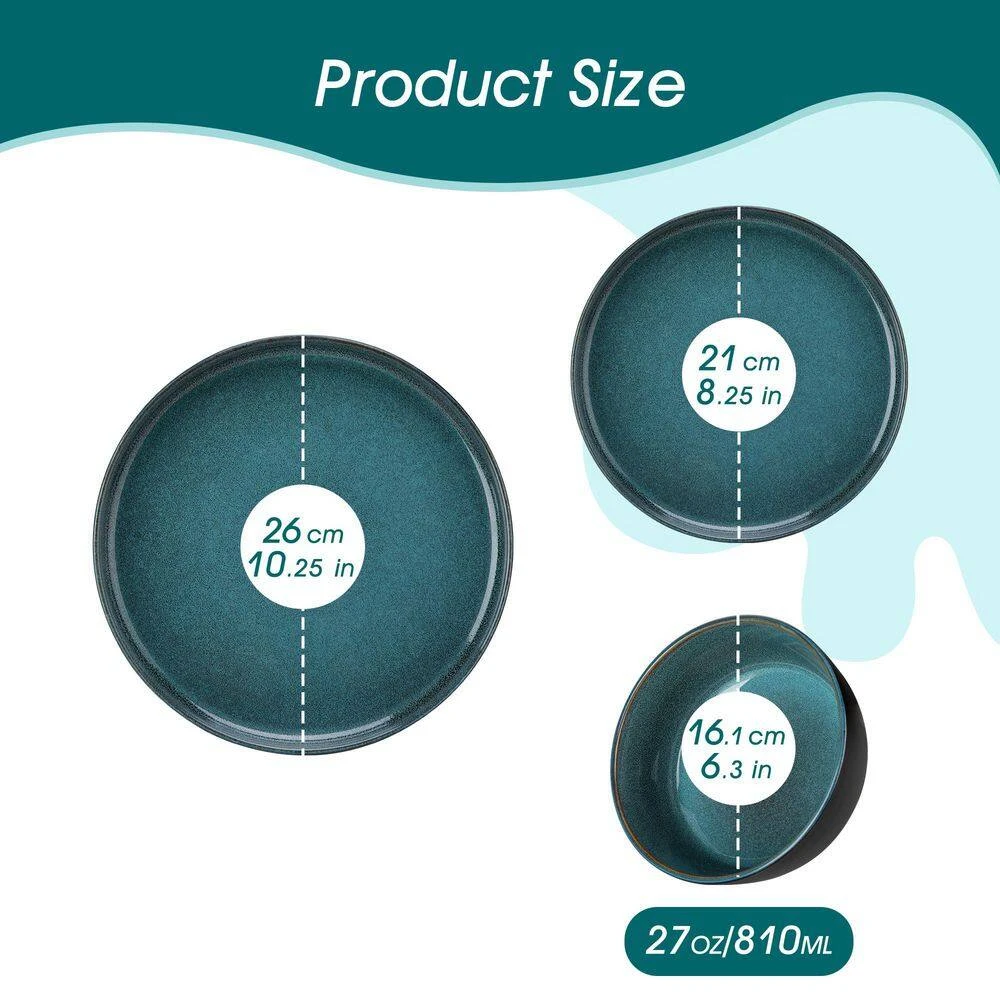 18-Piece Black And Green Stoneware Dinnerware Set Service For 6 Tableware With Dinner Plates Dessert Plates Cereal Bowls 10 18-Piece Black And Green Stoneware Dinnerware Set Service For 6 Tableware With Dinner Plates Dessert Plates Cereal Bowls - Image 8