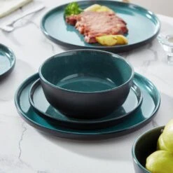 18-Piece Black And Green Stoneware Dinnerware Set Service For 6 Tableware With Dinner Plates Dessert Plates Cereal Bowls 31 18-Piece Black And Green Stoneware Dinnerware Set Service For 6 Tableware With Dinner Plates Dessert Plates Cereal Bowls -Vancasso Shop black and green vancasso dinnerware sets vc playb b 18 d4 1000