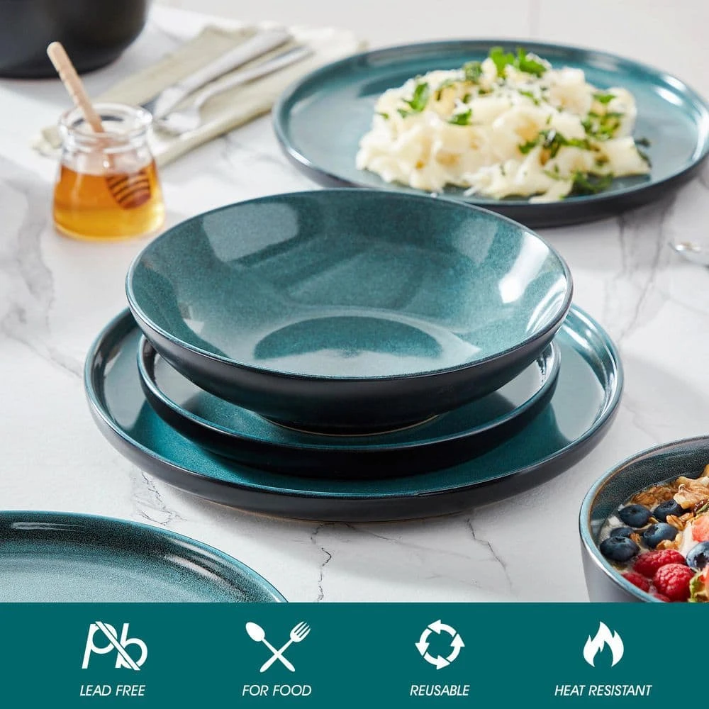 24-Piece Black And Green Stoneware Dinnerware Set Service For 6 Bowl And Plate Dinner Set Dishware With Plates Bowls 12 24-Piece Black And Green Stoneware Dinnerware Set Service For 6 Bowl And Plate Dinner Set Dishware With Plates Bowls - Image 10