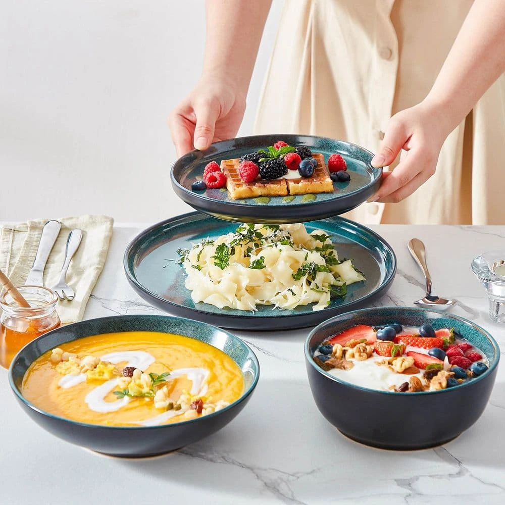 24-Piece Black And Green Stoneware Dinnerware Set Service For 6 Bowl And Plate Dinner Set Dishware With Plates Bowls 17 24-Piece Black And Green Stoneware Dinnerware Set Service For 6 Bowl And Plate Dinner Set Dishware With Plates Bowls - Image 15