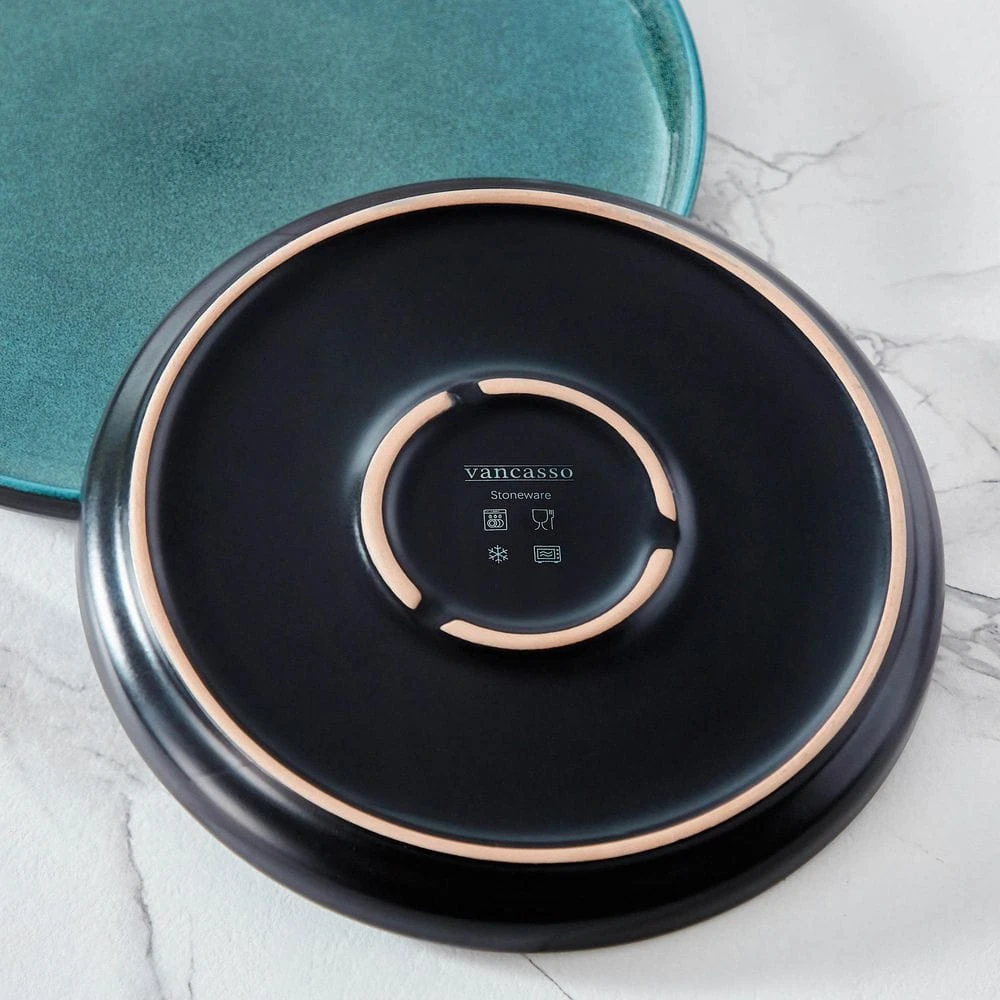 24-Piece Black And Green Stoneware Dinnerware Set Service For 6 Bowl And Plate Dinner Set Dishware With Plates Bowls 5 24-Piece Black And Green Stoneware Dinnerware Set Service For 6 Bowl And Plate Dinner Set Dishware With Plates Bowls - Image 3