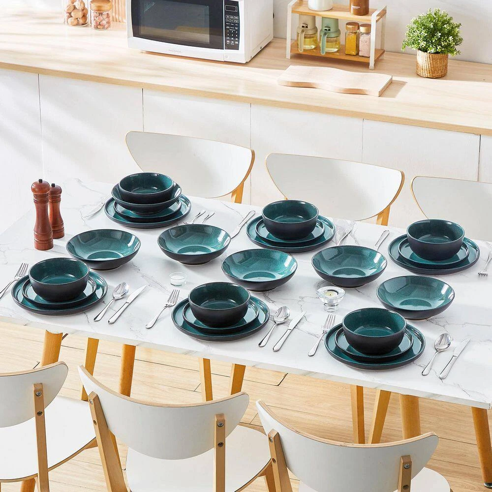 24-Piece Black And Green Stoneware Dinnerware Set Service For 6 Bowl And Plate Dinner Set Dishware With Plates Bowls 13 24-Piece Black And Green Stoneware Dinnerware Set Service For 6 Bowl And Plate Dinner Set Dishware With Plates Bowls - Image 11