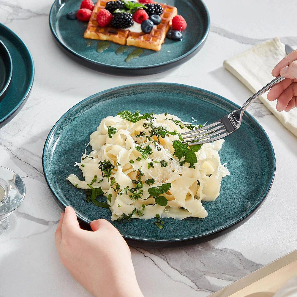 24-Piece Black And Green Stoneware Dinnerware Set Service For 6 Bowl And Plate Dinner Set Dishware With Plates Bowls 8 24-Piece Black And Green Stoneware Dinnerware Set Service For 6 Bowl And Plate Dinner Set Dishware With Plates Bowls - Image 6