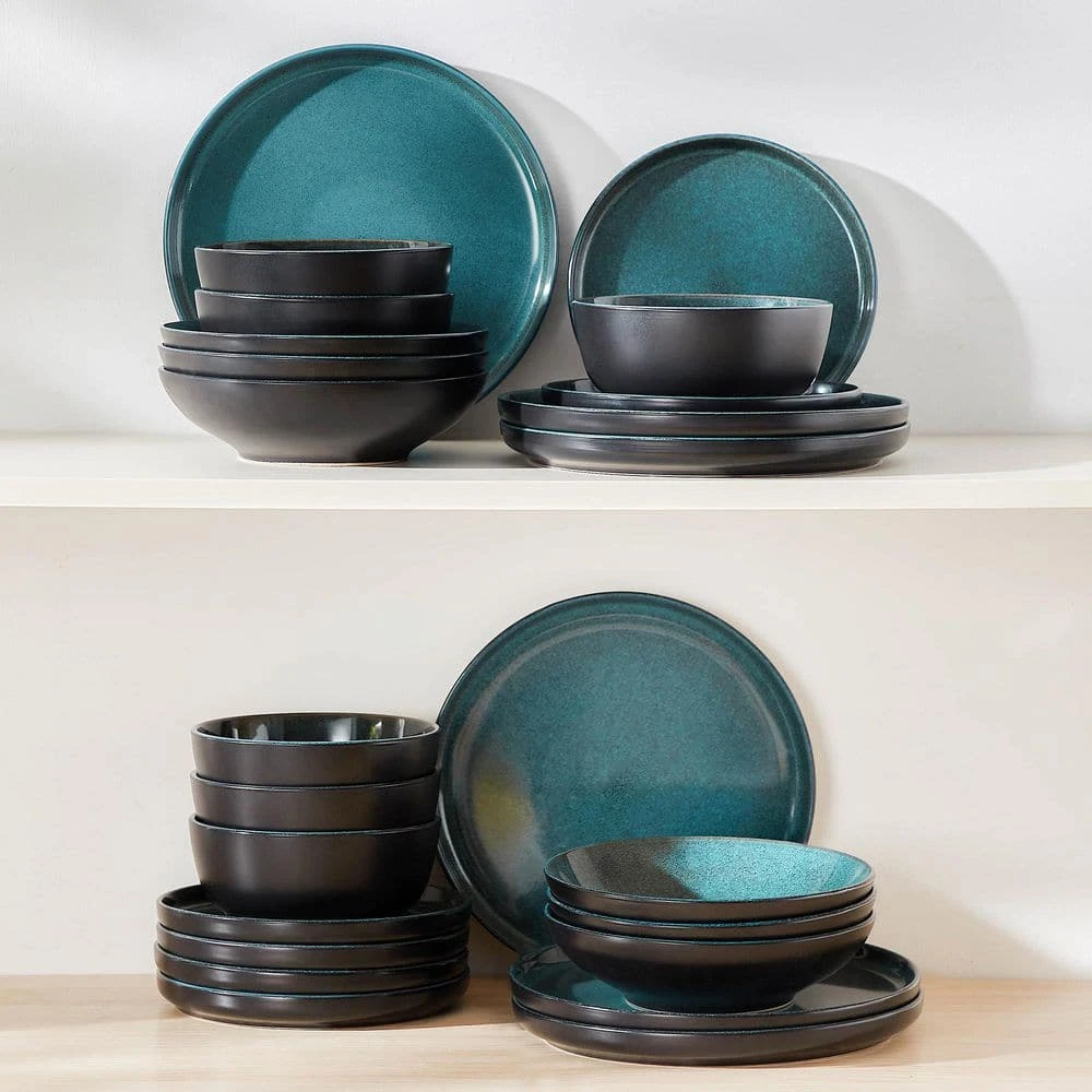 24-Piece Black And Green Stoneware Dinnerware Set Service For 6 Bowl And Plate Dinner Set Dishware With Plates Bowls 15 24-Piece Black And Green Stoneware Dinnerware Set Service For 6 Bowl And Plate Dinner Set Dishware With Plates Bowls - Image 13