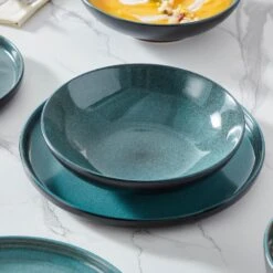 24-Piece Black And Green Stoneware Dinnerware Set Service For 6 Bowl And Plate Dinner Set Dishware With Plates Bowls 25 24-Piece Black And Green Stoneware Dinnerware Set Service For 6 Bowl And Plate Dinner Set Dishware With Plates Bowls -Vancasso Shop black and green vancasso dinnerware sets vc playb b 24 77 1000
