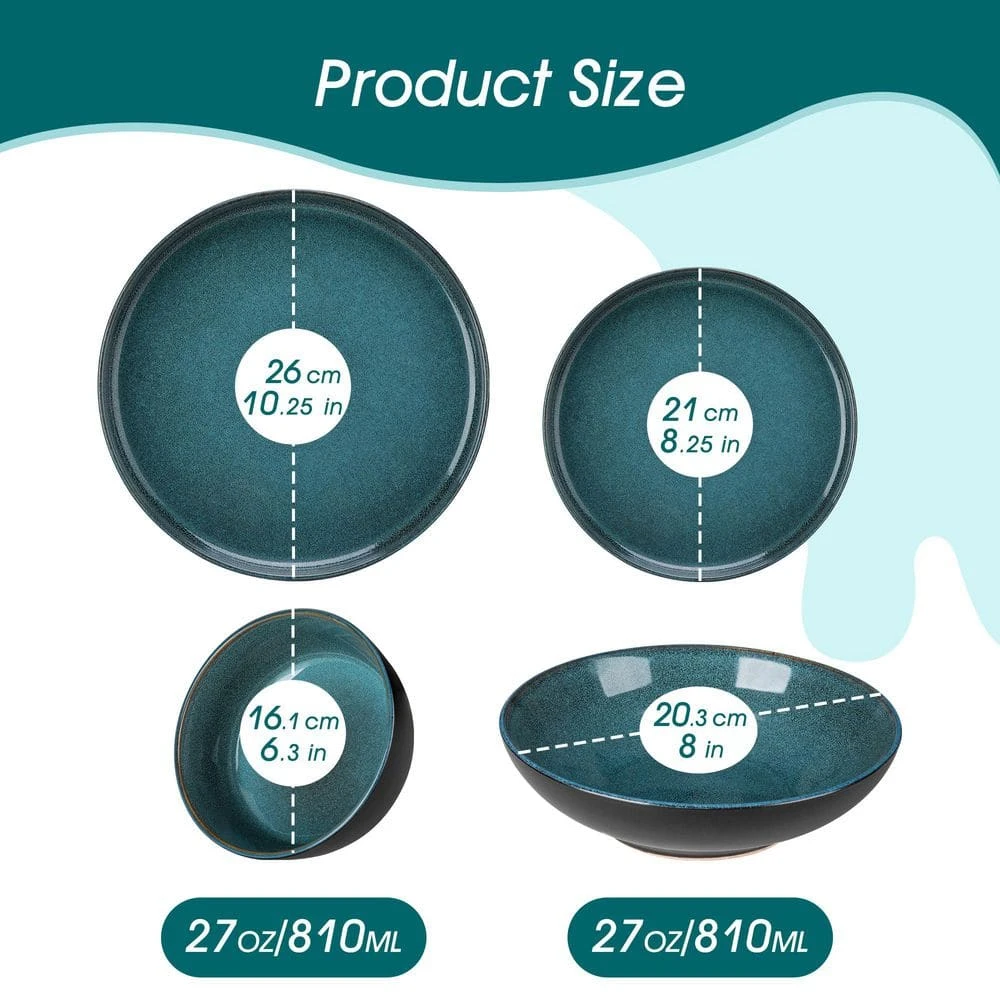 24-Piece Black And Green Stoneware Dinnerware Set Service For 6 Bowl And Plate Dinner Set Dishware With Plates Bowls 10 24-Piece Black And Green Stoneware Dinnerware Set Service For 6 Bowl And Plate Dinner Set Dishware With Plates Bowls - Image 8