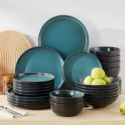 24-Piece Black And Green Stoneware Dinnerware Set Service For 6 Bowl And Plate Dinner Set Dishware With Plates Bowls 35 24-Piece Black And Green Stoneware Dinnerware Set Service For 6 Bowl And Plate Dinner Set Dishware With Plates Bowls -Vancasso Shop black and green vancasso dinnerware sets vc playb b 24 fa 1000 1