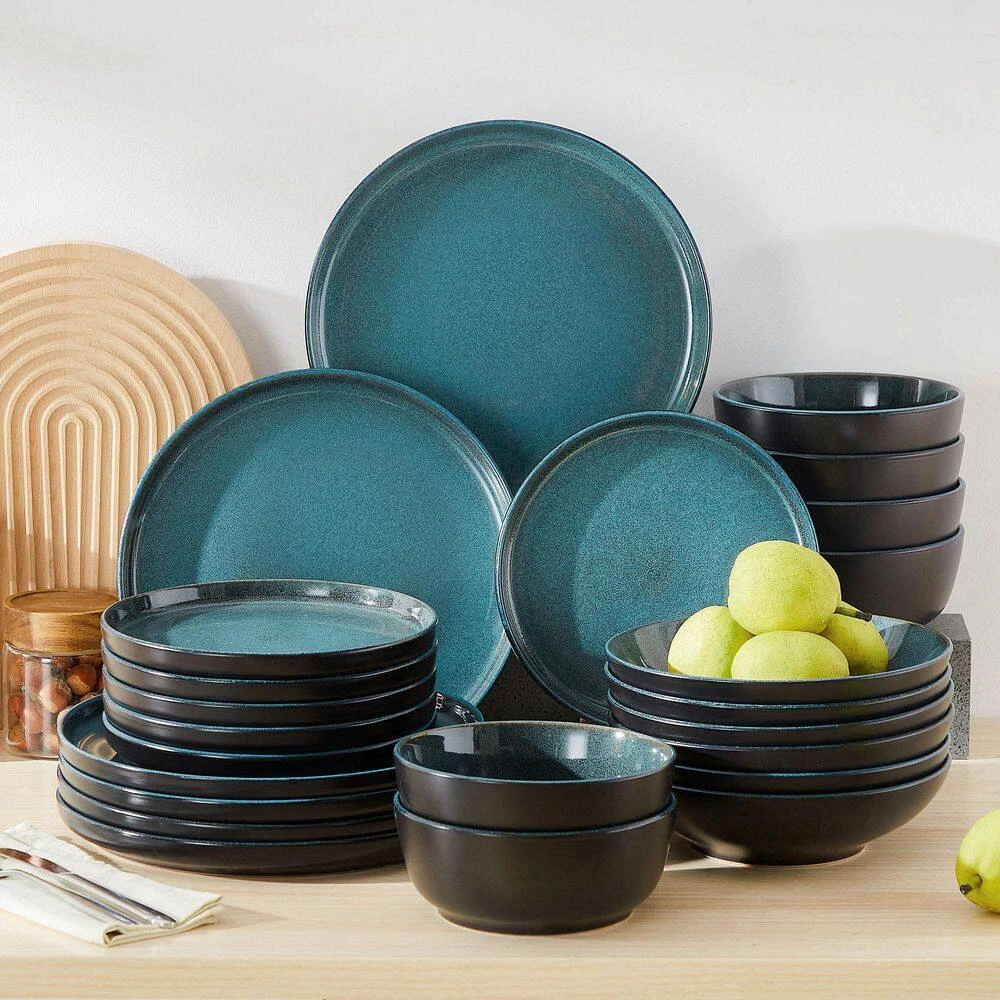 24-Piece Black And Green Stoneware Dinnerware Set Service For 6 Bowl And Plate Dinner Set Dishware With Plates Bowls 19 24-Piece Black And Green Stoneware Dinnerware Set Service For 6 Bowl And Plate Dinner Set Dishware With Plates Bowls - Image 17