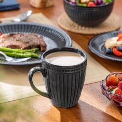 16-Piece Black Grey Porcelain Dinnerware Set Service For 4-Bowls And Plates Dinner Set Embossed Dots Pattern Tableware -Vancasso Shop black grey vancasso dinnerware sets eliga gy sl 40 1000